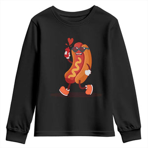 Valentine's Day Youth Sweatshirt Heart Hot Dog Cute Sausage Bun Food Lover TS09 Black Print Your Wear