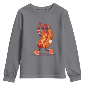 Valentine's Day Youth Sweatshirt Heart Hot Dog Cute Sausage Bun Food Lover TS09 Charcoal Print Your Wear