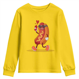 Valentine's Day Youth Sweatshirt Heart Hot Dog Cute Sausage Bun Food Lover TS09 Daisy Print Your Wear