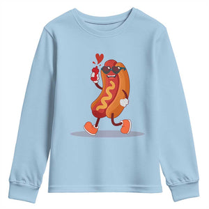 Valentine's Day Youth Sweatshirt Heart Hot Dog Cute Sausage Bun Food Lover TS09 Light Blue Print Your Wear