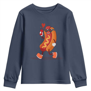 Valentine's Day Youth Sweatshirt Heart Hot Dog Cute Sausage Bun Food Lover TS09 Navy Print Your Wear