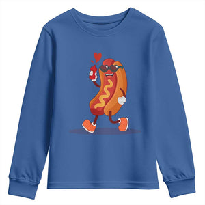 Valentine's Day Youth Sweatshirt Heart Hot Dog Cute Sausage Bun Food Lover TS09 Royal Blue Print Your Wear