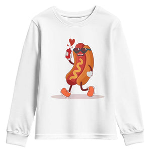 Valentine's Day Youth Sweatshirt Heart Hot Dog Cute Sausage Bun Food Lover TS09 White Print Your Wear