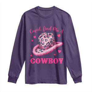 Valentine's Day Long Sleeve Shirt Cupid Find Me A Cowboy Western Heart Leopard Hat TS09 Purple Print Your Wear