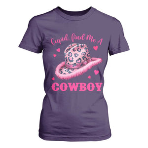 Valentine's Day T Shirt For Women Cupid Find Me A Cowboy Western Heart Leopard Hat TS09 Purple Print Your Wear