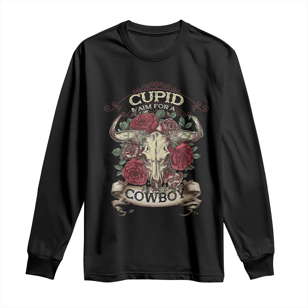 Valentine's Day Long Sleeve Shirt Cupid Aim For A Cowboy Western TS09 Black Print Your Wear