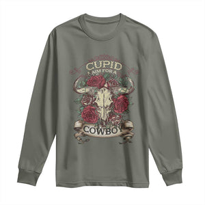 Valentine's Day Long Sleeve Shirt Cupid Aim For A Cowboy Western TS09 Military Green Print Your Wear