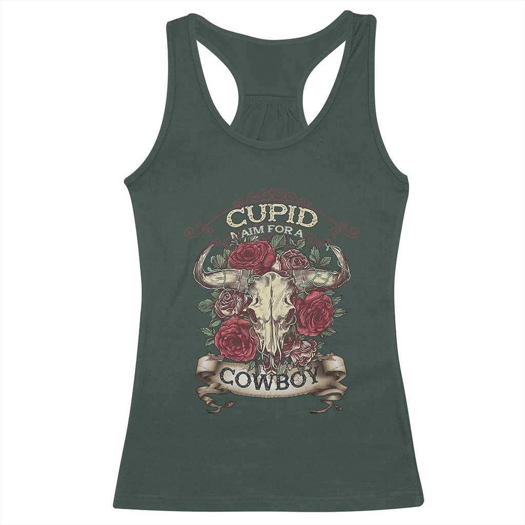 Valentine's Day Racerback Tank Top Cupid Aim For A Cowboy Western TS09 Dark Forest Green Print Your Wear