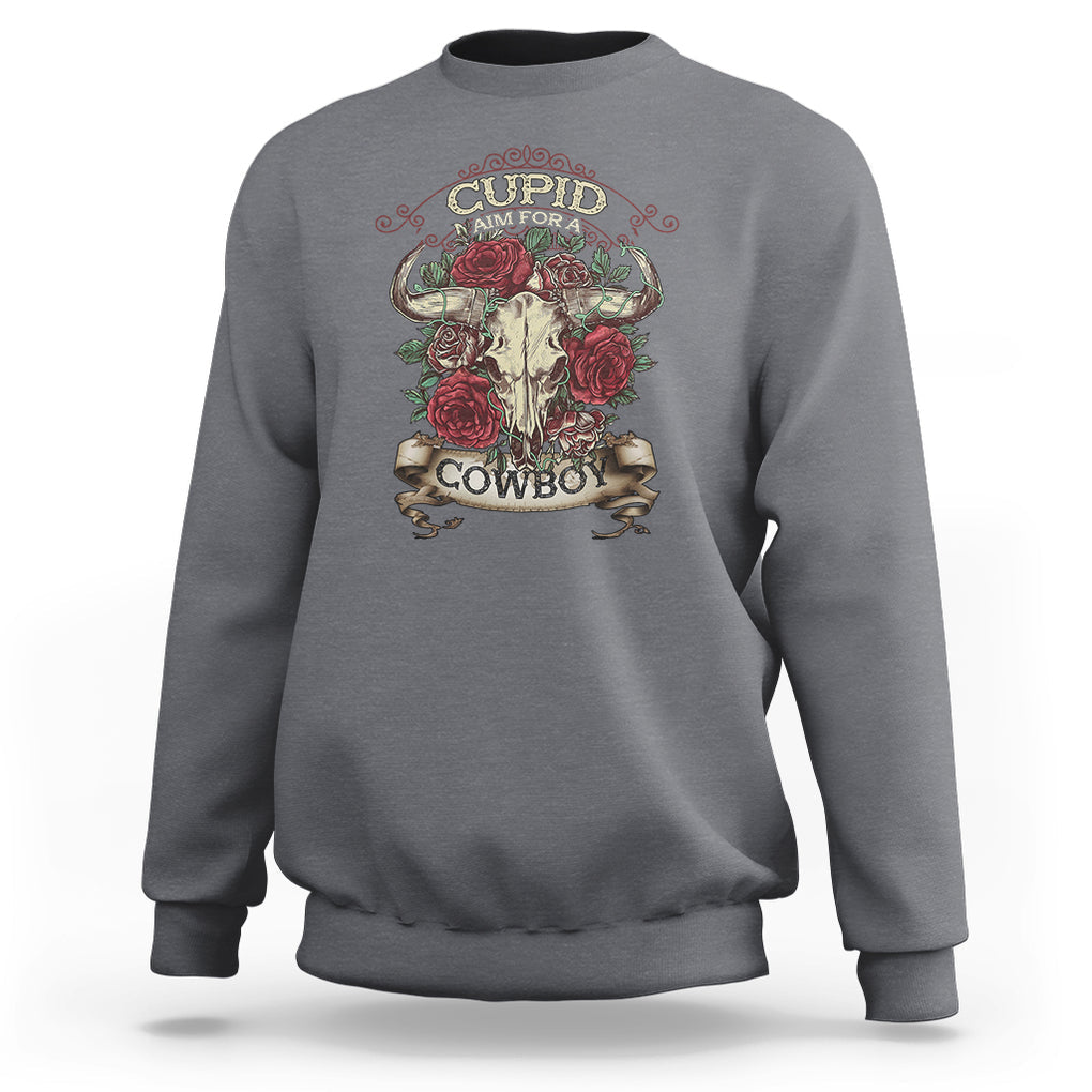 Valentine's Day Sweatshirt Cupid Aim For A Cowboy Western TS09 Charcoal Printyourwear