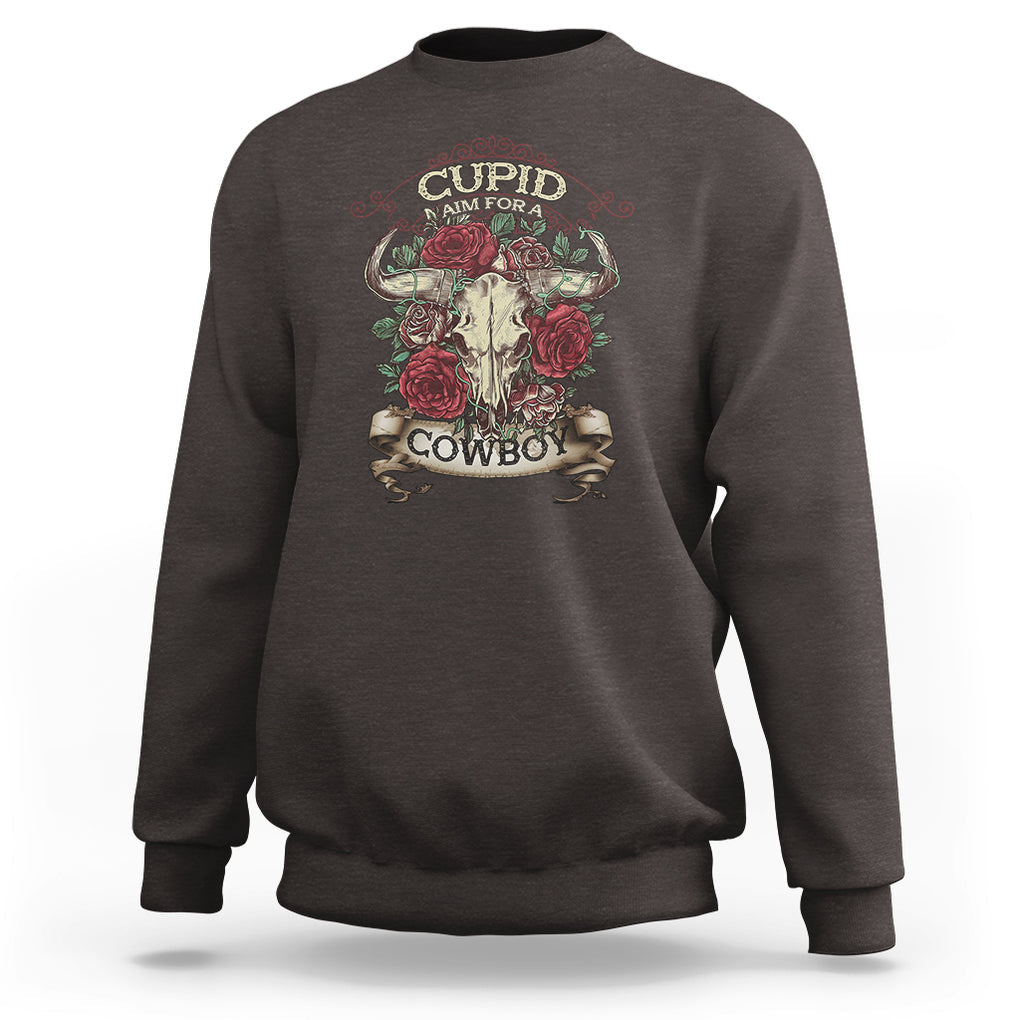 Valentine's Day Sweatshirt Cupid Aim For A Cowboy Western TS09 Dark Chocolate Printyourwear