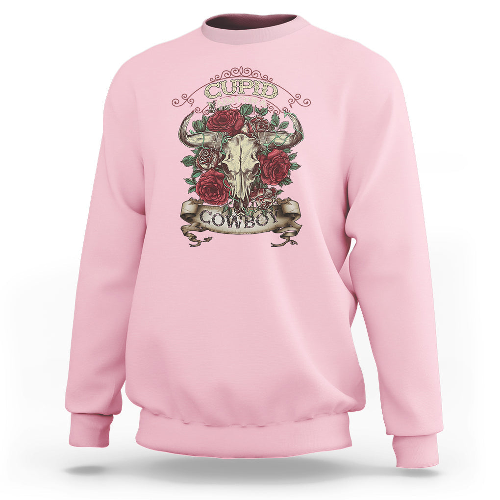 Valentine's Day Sweatshirt Cupid Aim For A Cowboy Western TS09 Light Pink Printyourwear