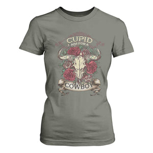 Valentine's Day T Shirt For Women Cupid Aim For A Cowboy Western TS09 Military Green Print Your Wear