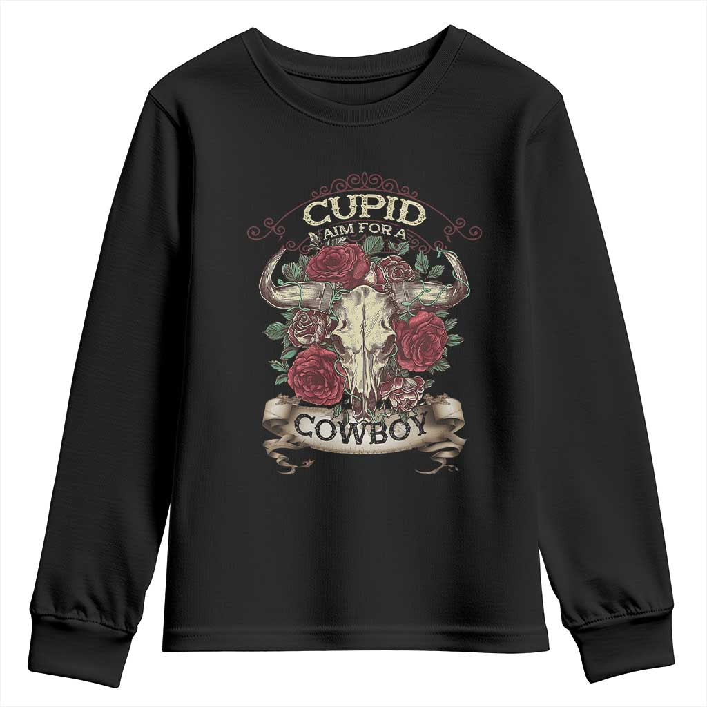 Valentine's Day Youth Sweatshirt Cupid Aim For A Cowboy Western TS09 Black Print Your Wear