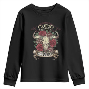 Valentine's Day Youth Sweatshirt Cupid Aim For A Cowboy Western TS09 Black Print Your Wear