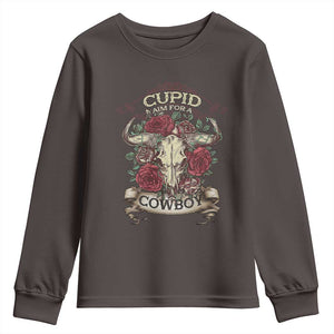 Valentine's Day Youth Sweatshirt Cupid Aim For A Cowboy Western TS09 Dark Chocolate Print Your Wear