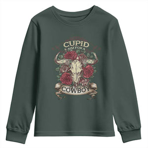 Valentine's Day Youth Sweatshirt Cupid Aim For A Cowboy Western TS09 Dark Forest Green Print Your Wear