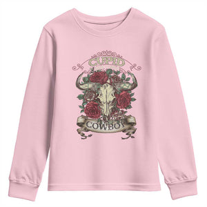 Valentine's Day Youth Sweatshirt Cupid Aim For A Cowboy Western TS09 Light Pink Print Your Wear