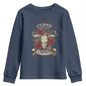 Valentine's Day Youth Sweatshirt Cupid Aim For A Cowboy Western TS09 Navy Print Your Wear