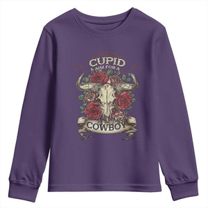 Valentine's Day Youth Sweatshirt Cupid Aim For A Cowboy Western TS09 Purple Print Your Wear