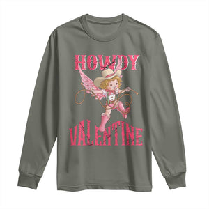 Howdy Valentine's Day Long Sleeve Shirt Cupid Retro Western Cowgirl Cowboy TS09 Military Green Print Your Wear