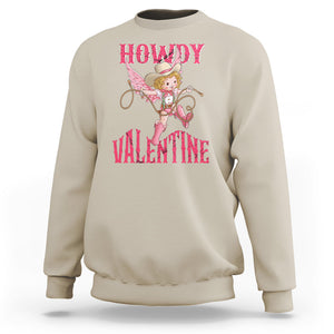 Howdy Valentine's Day Sweatshirt Cupid Retro Western Cowgirl Cowboy TS09 Sand Printyourwear