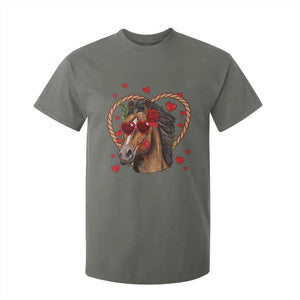 Valentine's Day T Shirt For Kid Funny Cute Horse Cowboy Western TS09 Military Green Print Your Wear