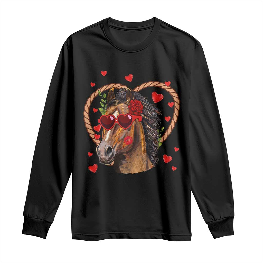 Valentine's Day Long Sleeve Shirt Funny Cute Horse Cowboy Western TS09 Black Print Your Wear