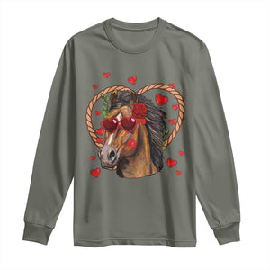 Valentine's Day Long Sleeve Shirt Funny Cute Horse Cowboy Western TS09 Military Green Print Your Wear