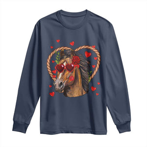 Valentine's Day Long Sleeve Shirt Funny Cute Horse Cowboy Western TS09 Navy Print Your Wear