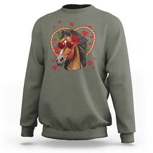 Valentine's Day Sweatshirt Funny Cute Horse Cowboy Western TS09 Military Green Printyourwear