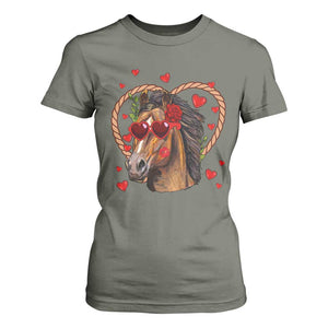 Valentine's Day T Shirt For Women Funny Cute Horse Cowboy Western TS09 Military Green Print Your Wear