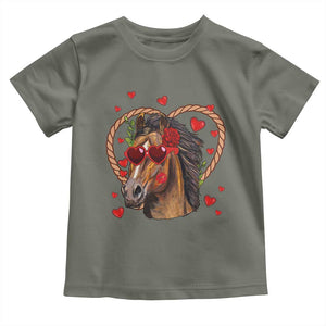 Valentine's Day Toddler T Shirt Funny Cute Horse Cowboy Western TS09 Military Green Print Your Wear