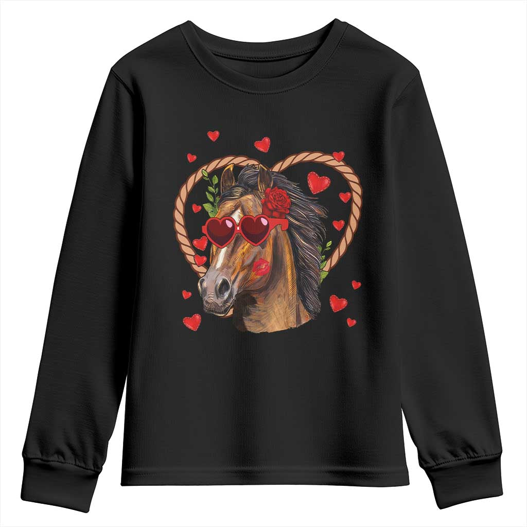 Valentine's Day Youth Sweatshirt Funny Cute Horse Cowboy Western TS09 Black Print Your Wear