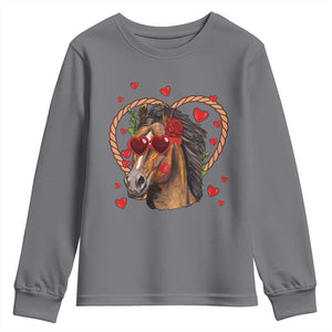 Valentine's Day Youth Sweatshirt Funny Cute Horse Cowboy Western TS09 Charcoal Print Your Wear