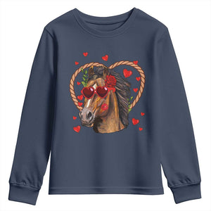 Valentine's Day Youth Sweatshirt Funny Cute Horse Cowboy Western TS09 Navy Print Your Wear