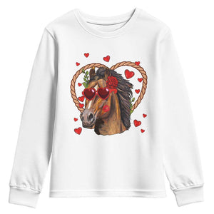 Valentine's Day Youth Sweatshirt Funny Cute Horse Cowboy Western TS09 White Print Your Wear