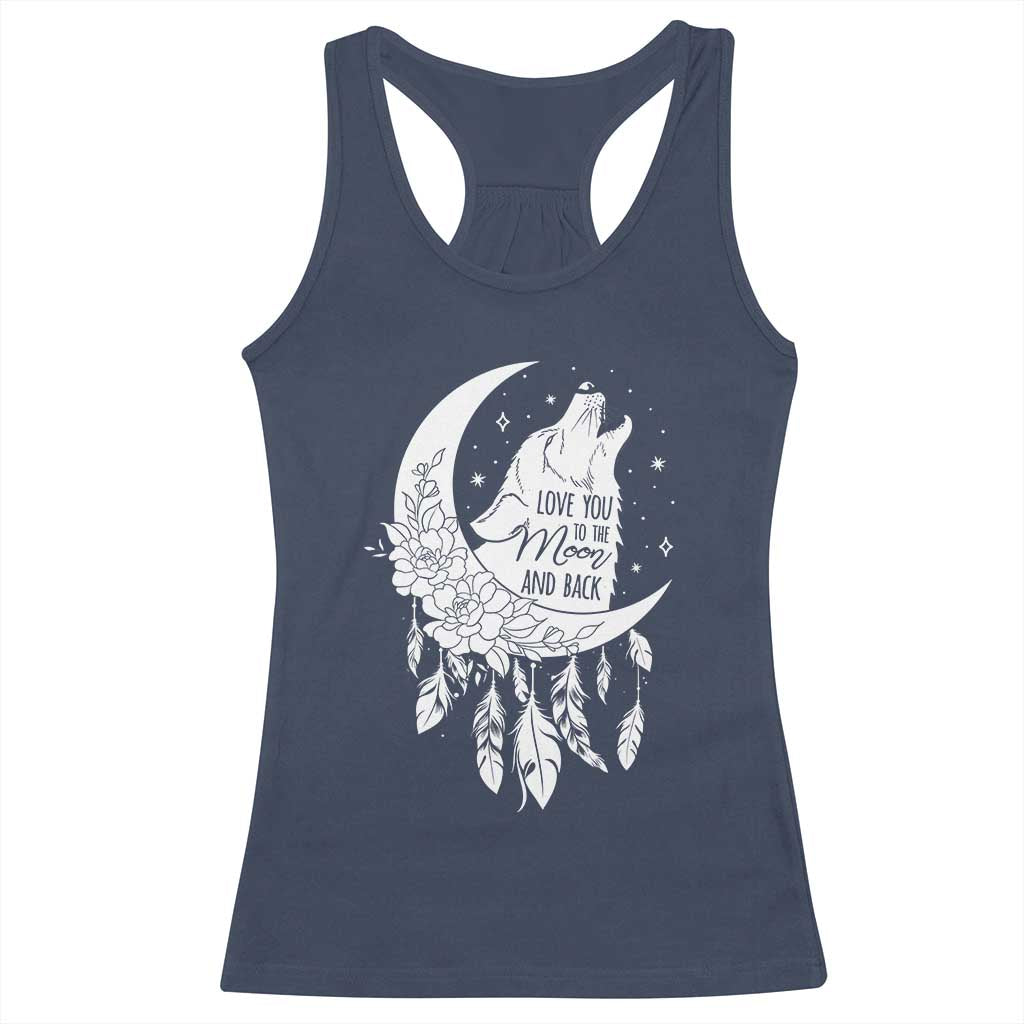 Valentine's Day Racerback Tank Top Love You To The Moon And Back Wolf TS09 Navy Print Your Wear
