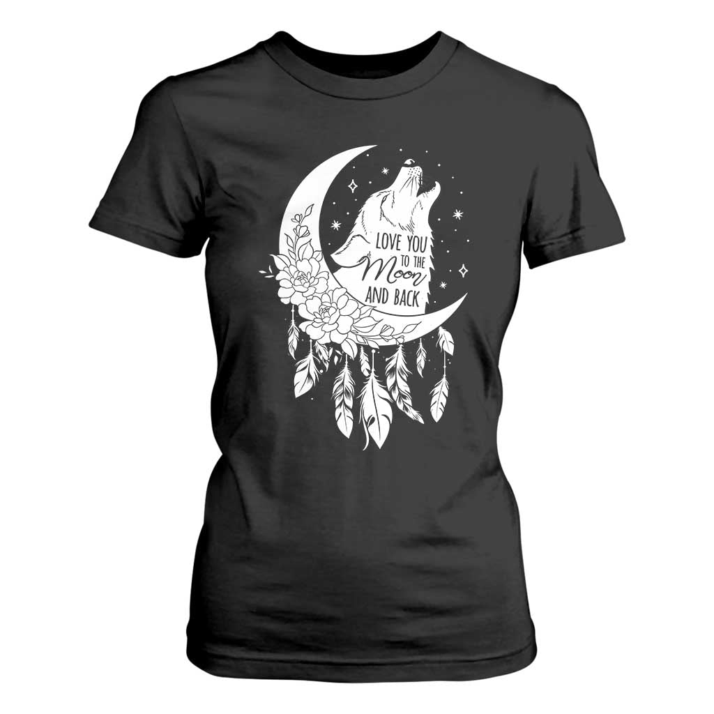 Valentine's Day T Shirt For Women Love You To The Moon And Back Wolf TS09 Black Print Your Wear