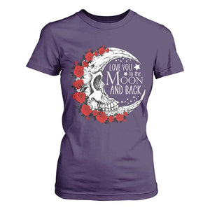 Valentine's Day T Shirt For Women Love You To The Moon And Back Skull Rose TS09 Purple Print Your Wear