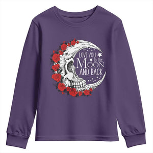 Valentine's Day Youth Sweatshirt Love You To The Moon And Back Skull Rose TS09 Purple Print Your Wear