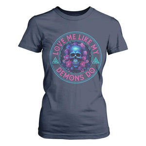 Valentine's Day T Shirt For Women Love Me Like My Demons Do Skull Rose Aesthestic TS09 Navy Print Your Wear