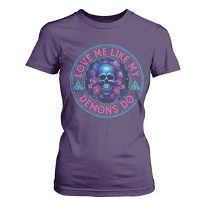 Valentine's Day T Shirt For Women Love Me Like My Demons Do Skull Rose Aesthestic TS09 Purple Print Your Wear