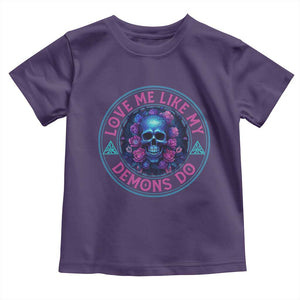 Valentine's Day Toddler T Shirt Love Me Like My Demons Do Skull Rose Aesthestic TS09 Purple Print Your Wear