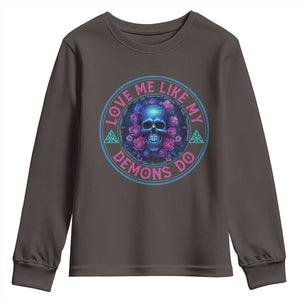 Valentine's Day Youth Sweatshirt Love Me Like My Demons Do Skull Rose Aesthestic TS09 Dark Chocolate Print Your Wear