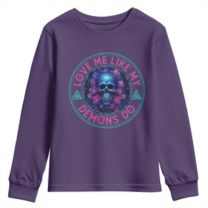 Valentine's Day Youth Sweatshirt Love Me Like My Demons Do Skull Rose Aesthestic TS09 Purple Print Your Wear