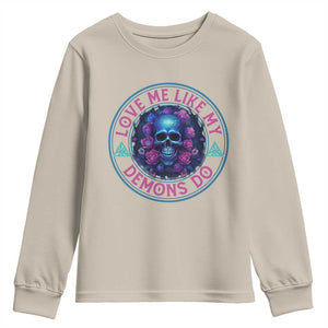 Valentine's Day Youth Sweatshirt Love Me Like My Demons Do Skull Rose Aesthestic TS09 Sand Print Your Wear