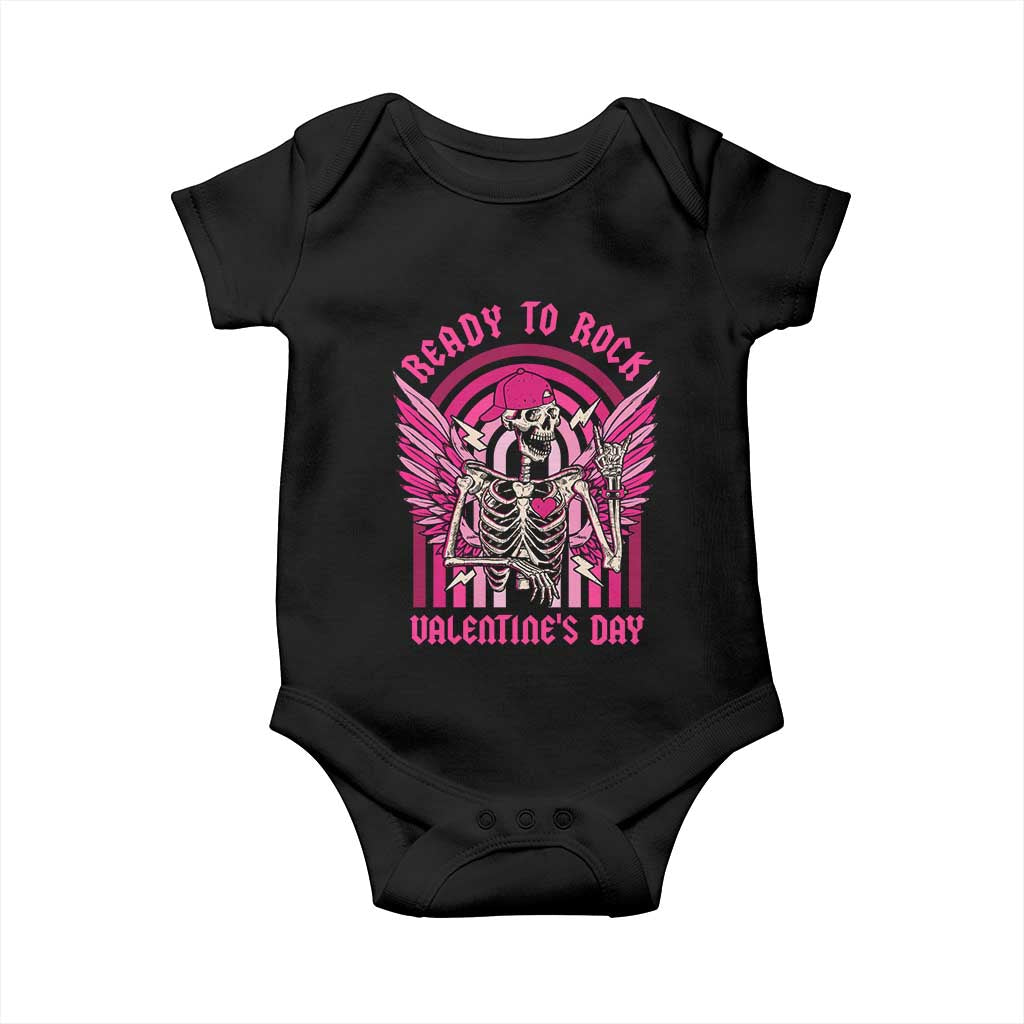Skeleton Ready To Rock Valentine's Day Baby Onesie TS09 Black Print Your Wear