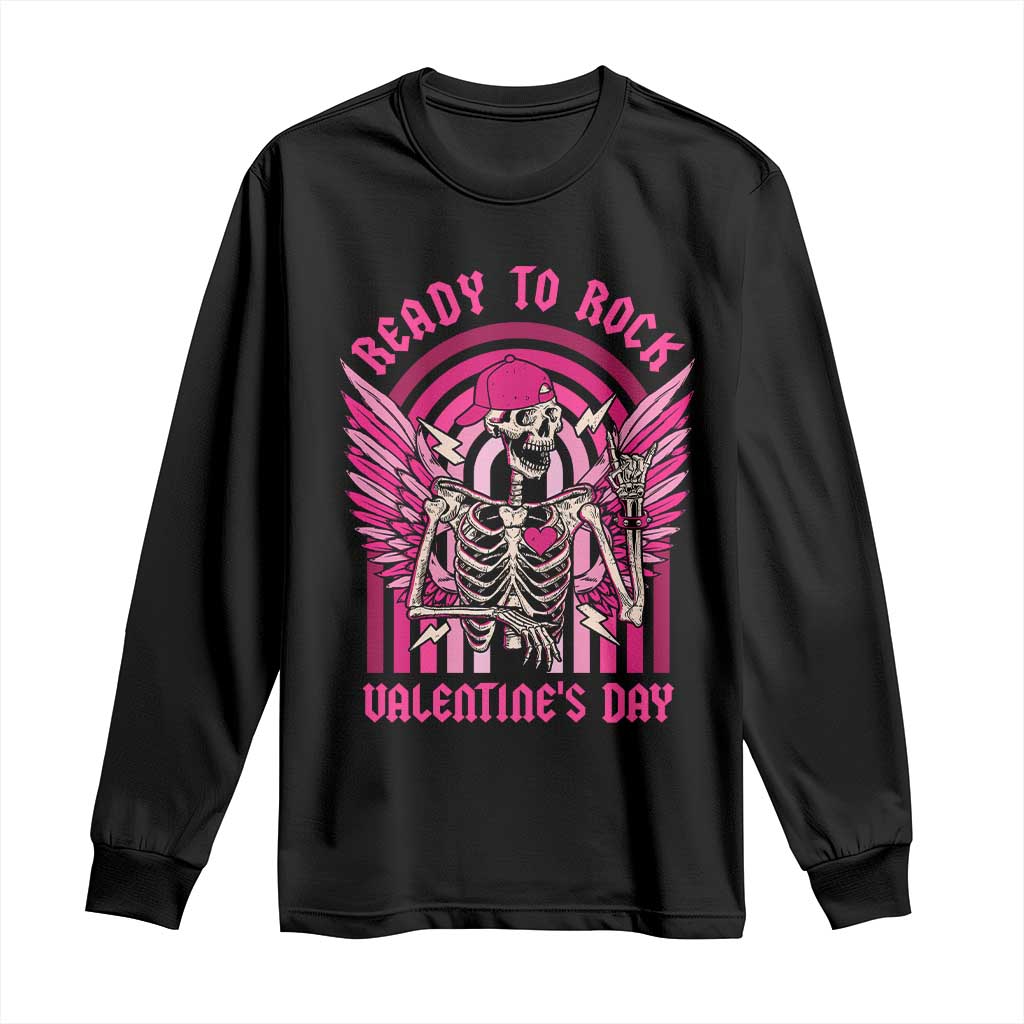 Skeleton Ready To Rock Valentine's Day Long Sleeve Shirt TS09 Black Print Your Wear