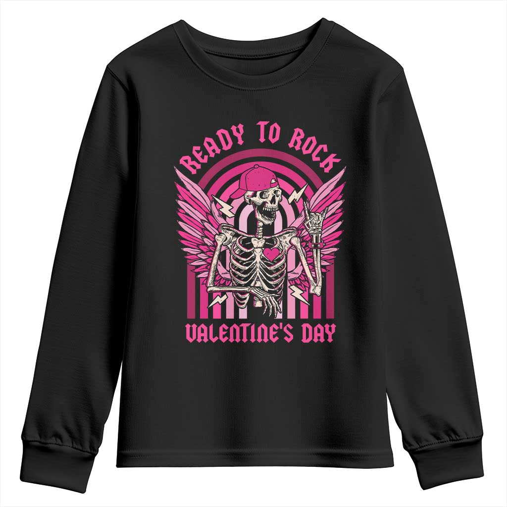 Skeleton Ready To Rock Valentine's Day Youth Sweatshirt TS09 Black Print Your Wear