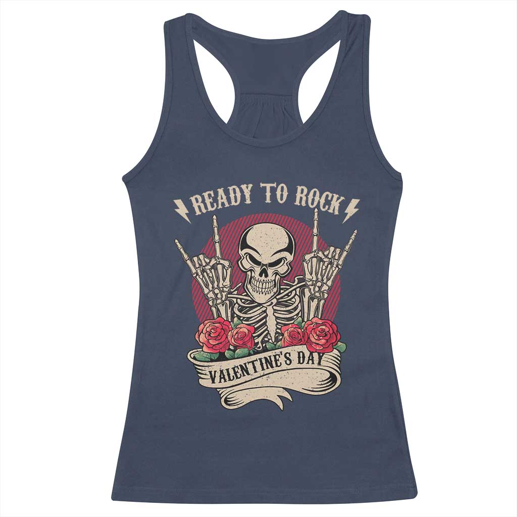 Funny Skeleton Ready To Rock Valentine's Day Racerback Tank Top TS09 Navy Print Your Wear